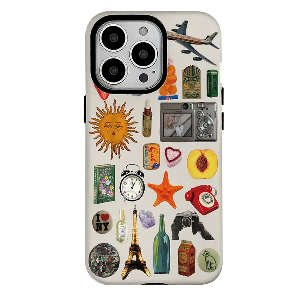 VILZSTUDIOS Aesthetic iPhone case featuring vintage travel stickers