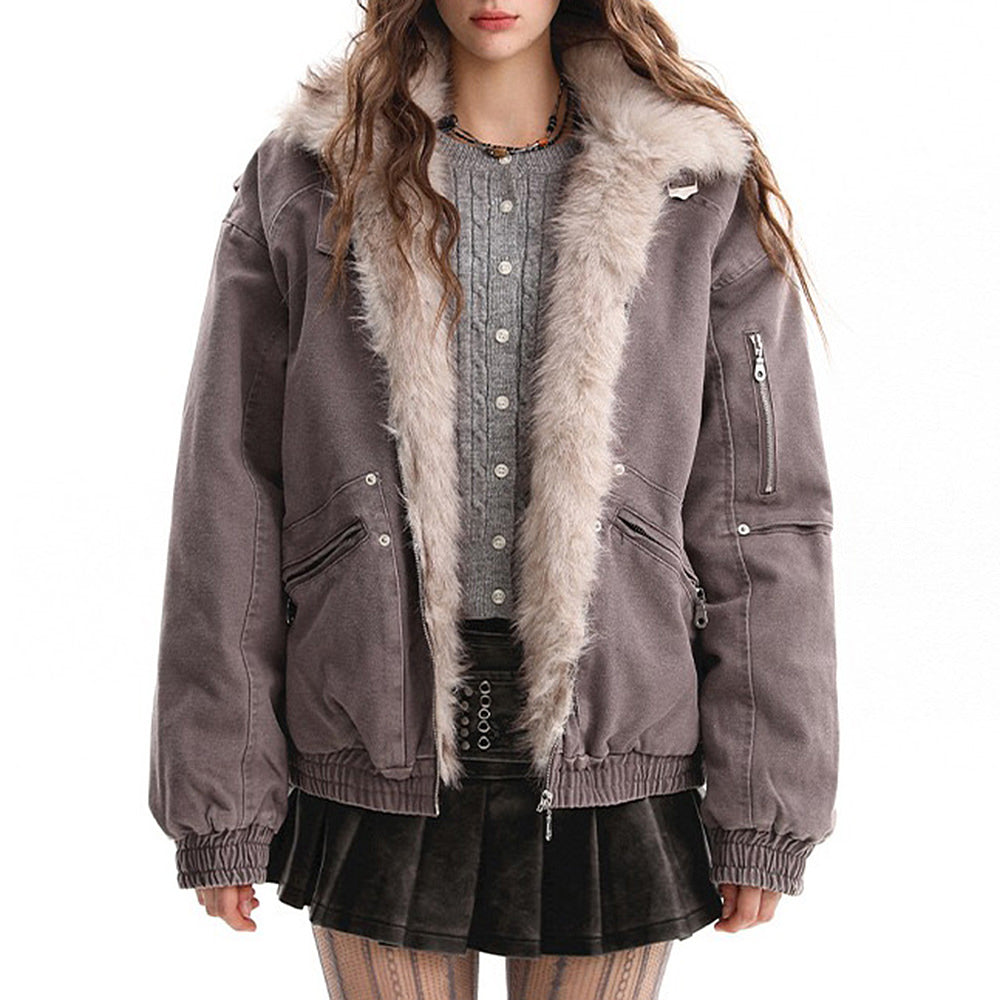 VILZSTUDIOS Aesthetic bomber jacket with faux fur trim