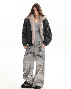 VILZSTUDIOS Aesthetic bomber jacket with faux fur trim