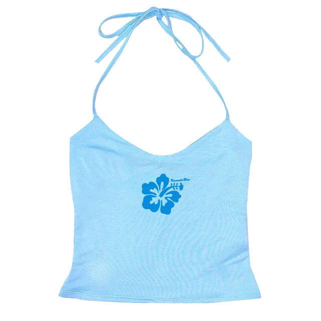 VILZSTUDIOS Aesthetic halter top with hibiscus flower design