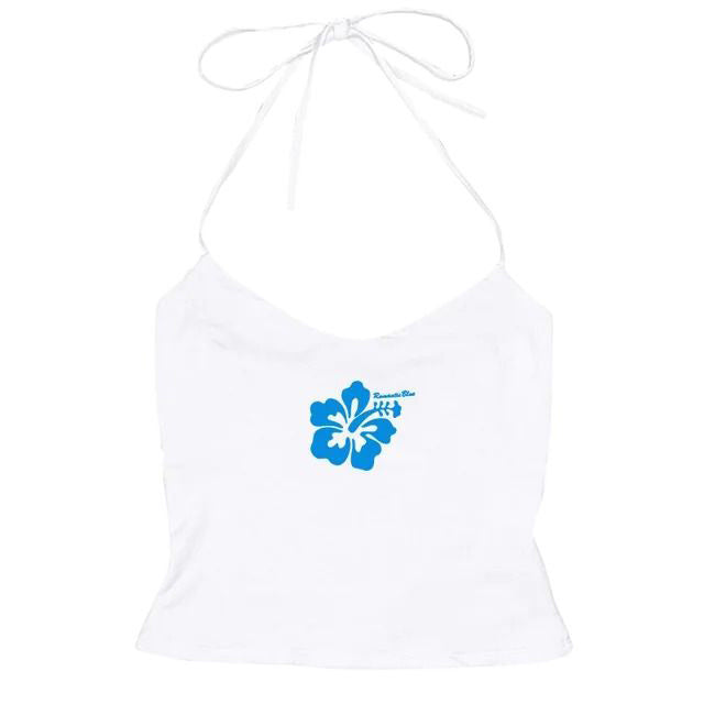 VILZSTUDIOS Aesthetic halter top with hibiscus flower design