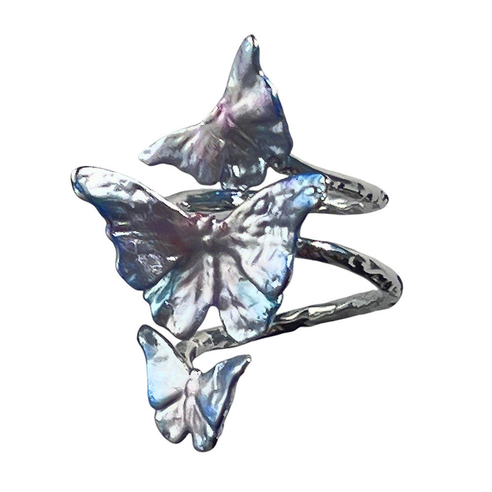 VILZSTUDIOS Aesthetic layered butterfly ring in reflective finish