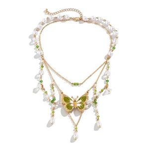 VILZSTUDIOS Layered necklace with green butterfly design