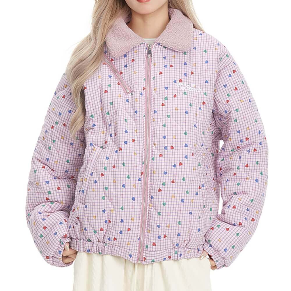 VILZSTUDIOS Aesthetic pink heart pattern jacket