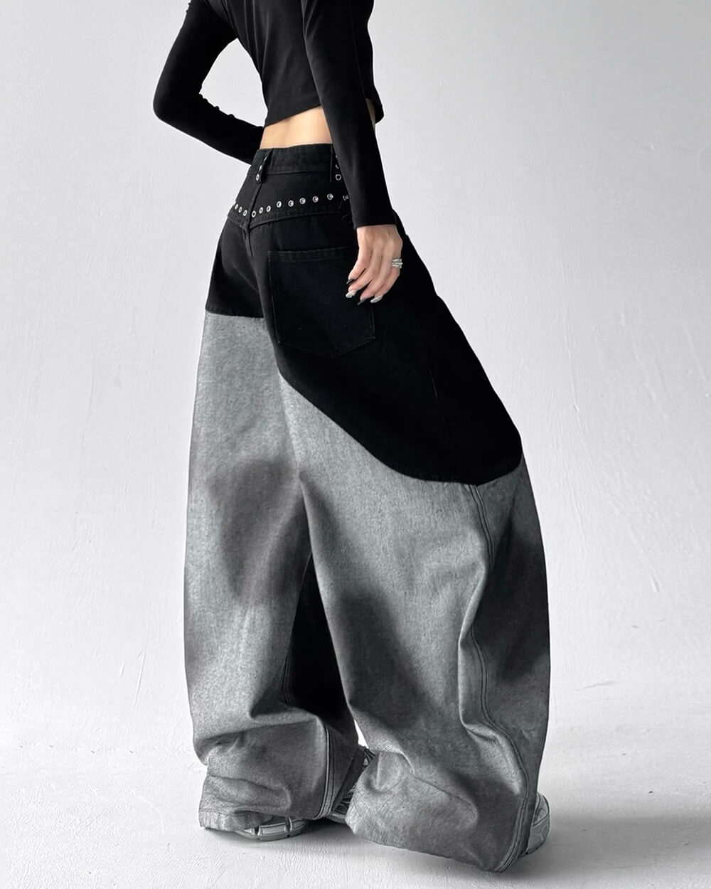 VILZSTUDIOS Aesthetic two-tone wide leg jeans for streetwear fashion