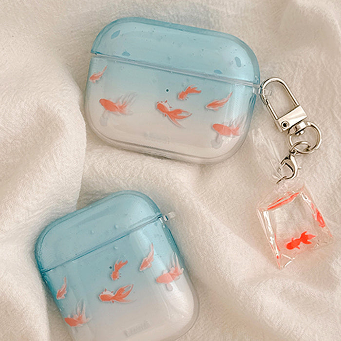 VILZSTUDIOS Aqua gradient AirPods case with goldfish design