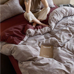 VILZSTUDIOS muted rose, cream and taupe duvet cover sets with geometric arches, botanical sprigs, fan motifs and painterly stripes