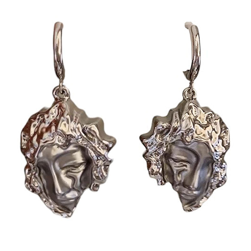 VILZSTUDIOS Artistic face sculpted earrings in silver-tone