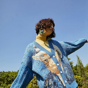 VILZSTUDIOS Knit cardigan featuring artistic design and button closures