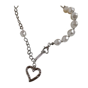 VILZSTUDIOS Asymmetric heart pendant pearl chain necklace