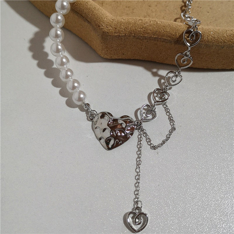 VILZSTUDIOS Asymmetric heart pendant pearl chain necklace