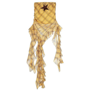 VILZSTUDIOS asymmetrical plaid tube top with star patch