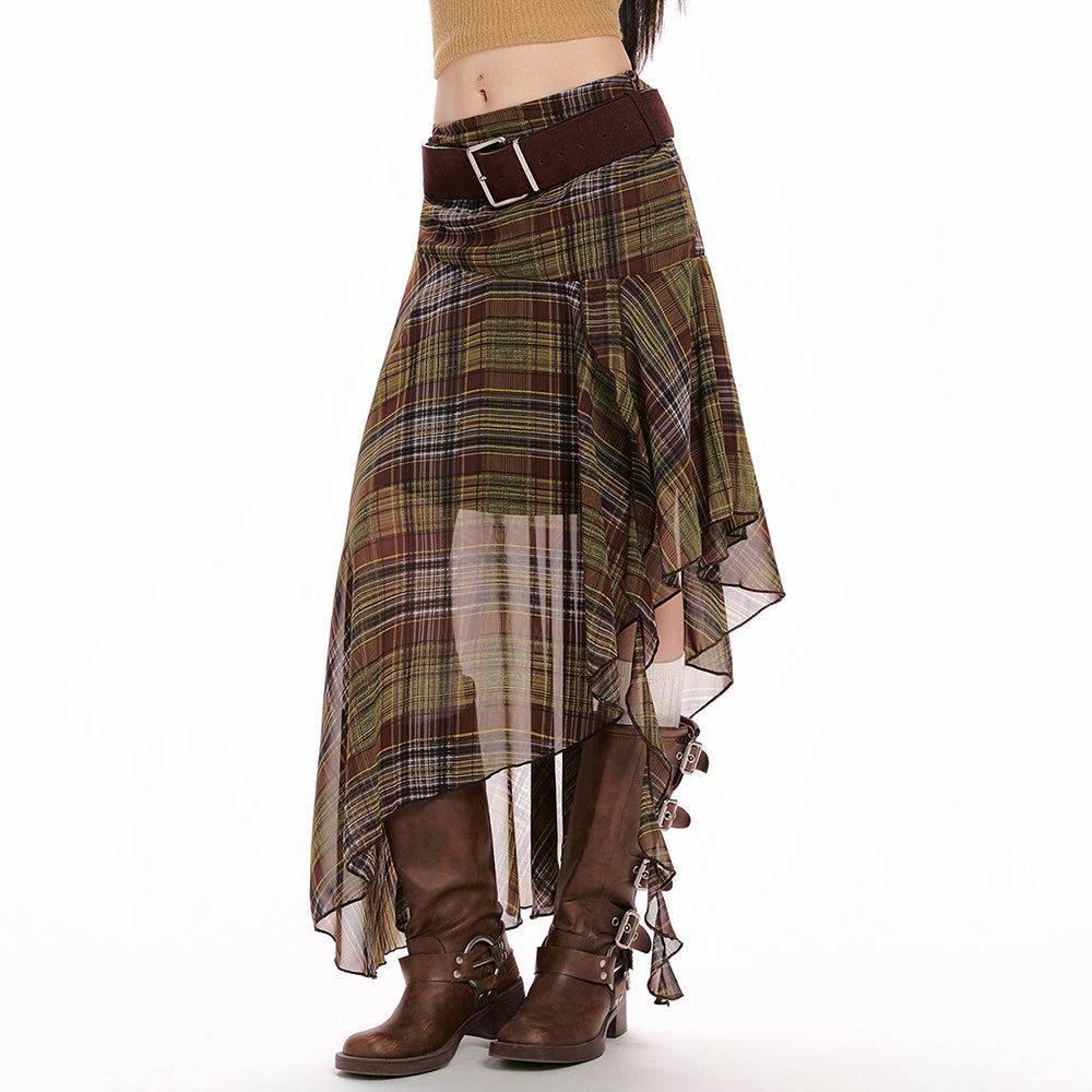 VILZSTUDIOS Asymmetrical plaid midi skirt for trendy fashion