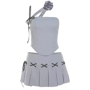 VILZSTUDIOS Stylish Y2K asymmetrical top and mini skirt co-ord set