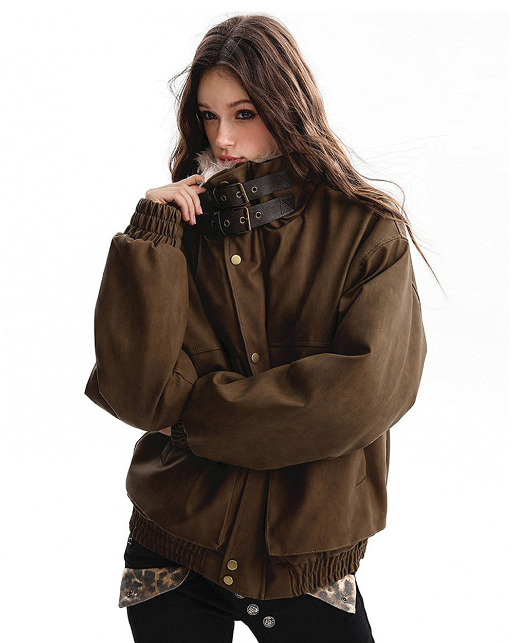 VILZSTUDIOS Stylish aviator jacket with faux fur collar and pockets