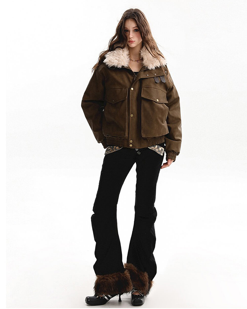 VILZSTUDIOS Stylish aviator jacket with faux fur collar and pockets