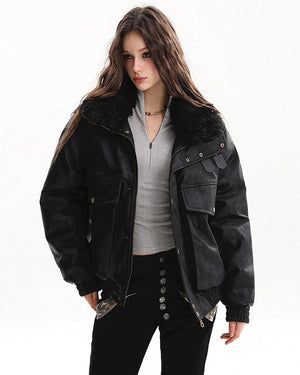 VILZSTUDIOS Stylish aviator jacket with faux fur collar and pockets