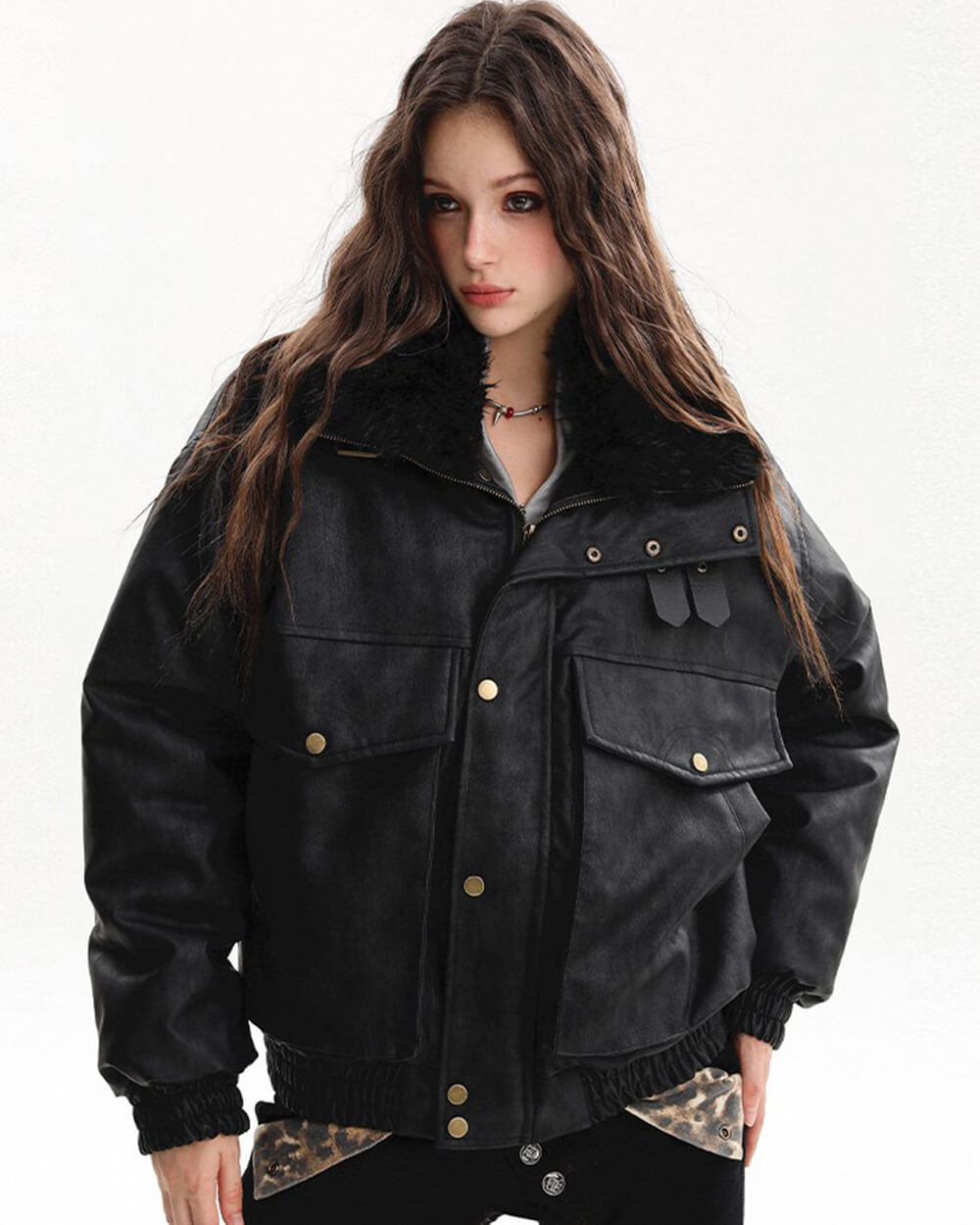 VILZSTUDIOS Stylish aviator jacket with faux fur collar and pockets