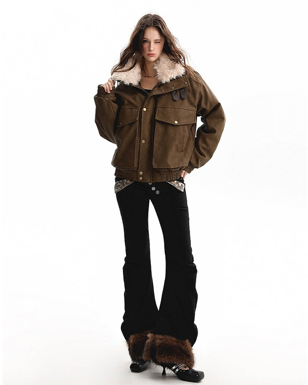 VILZSTUDIOS Stylish aviator jacket with faux fur collar and pockets