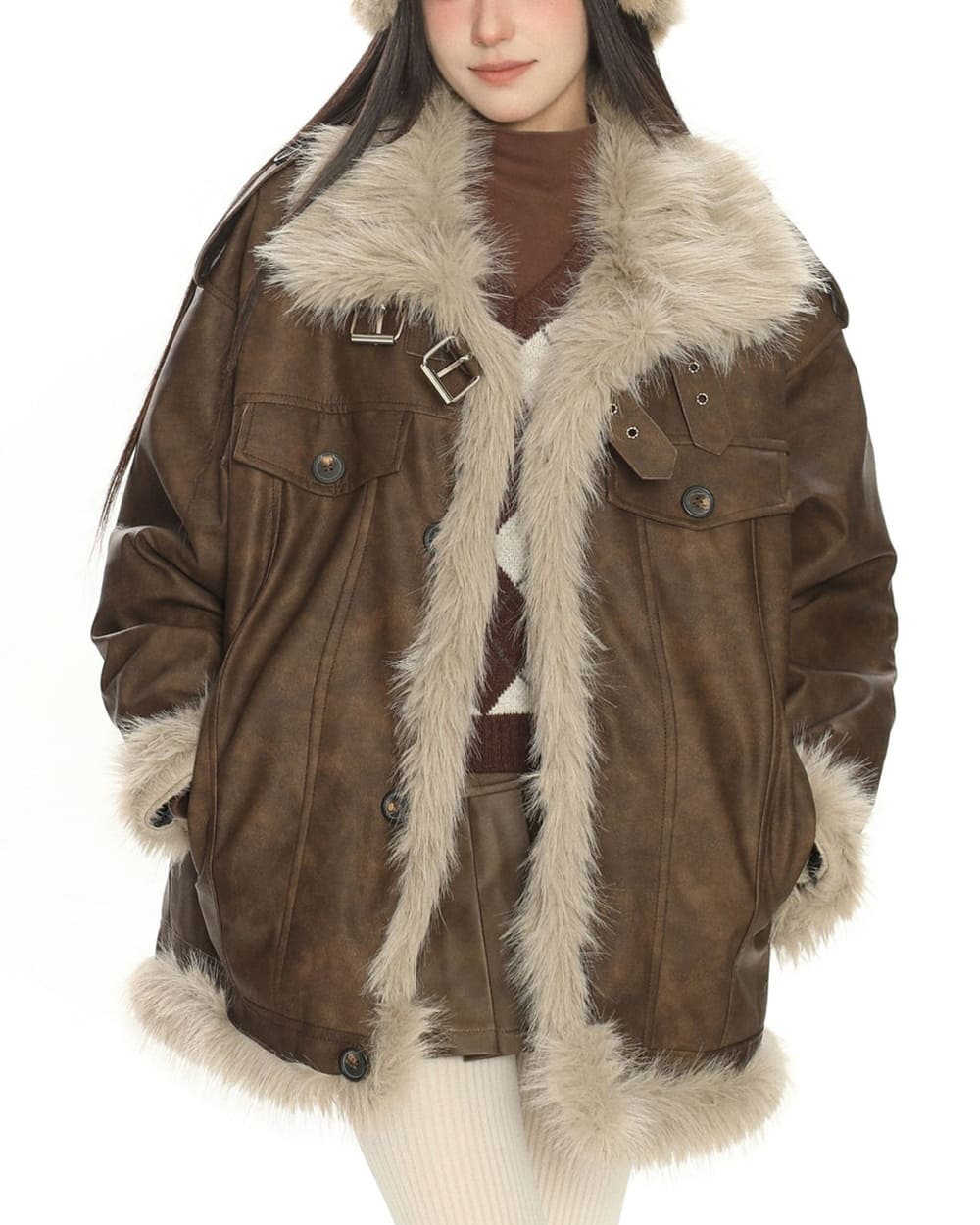 VILZSTUDIOS Stylish aviator jacket with fur trim