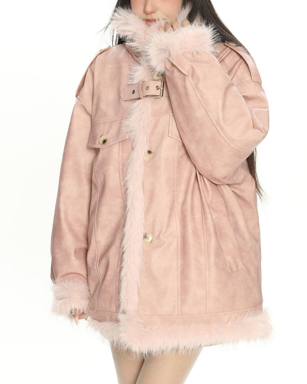 VILZSTUDIOS Stylish aviator jacket with fur trim
