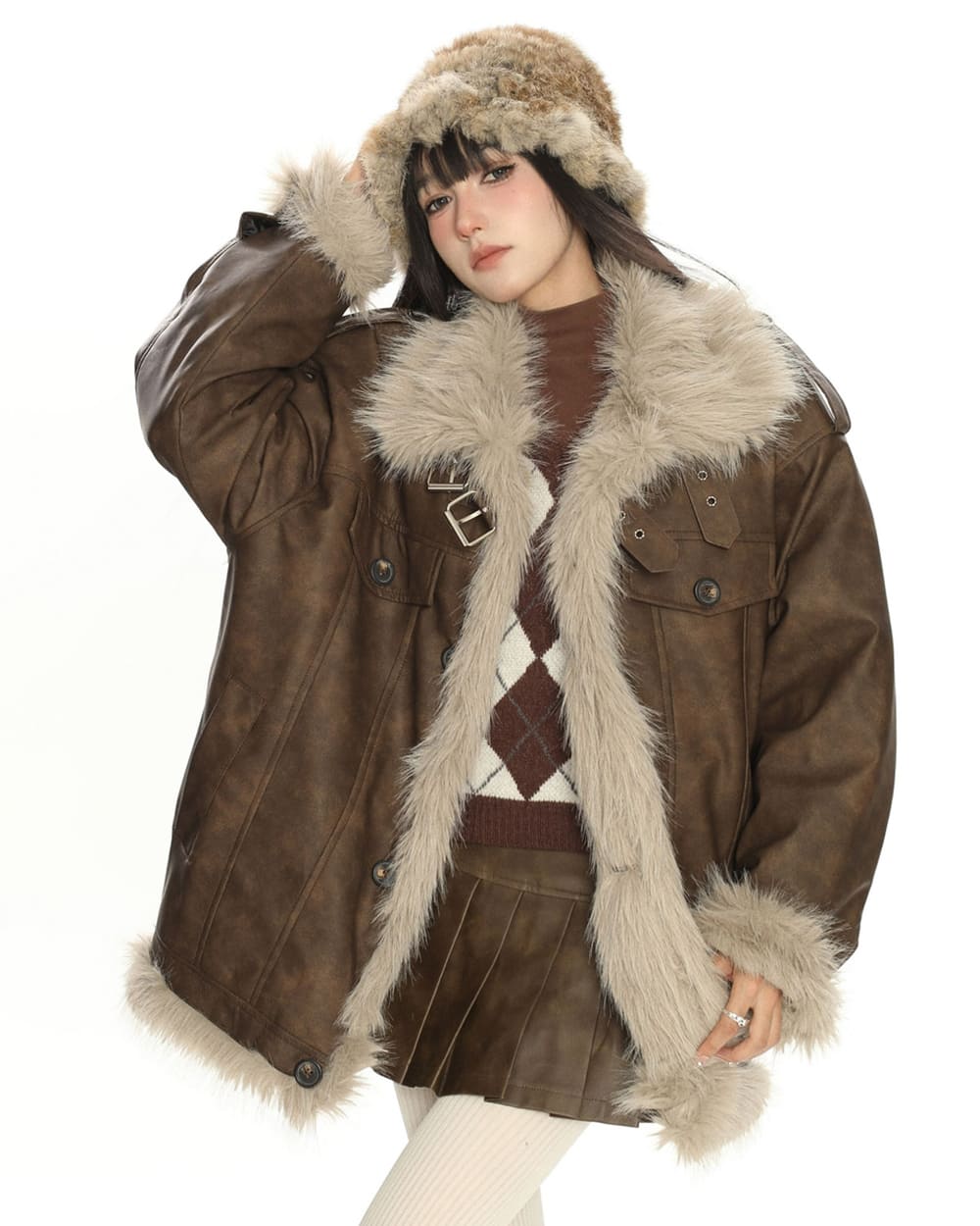 VILZSTUDIOS Stylish aviator jacket with fur trim