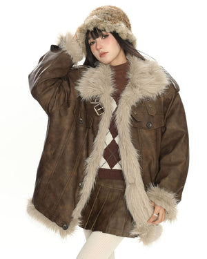 VILZSTUDIOS Stylish aviator jacket with fur trim