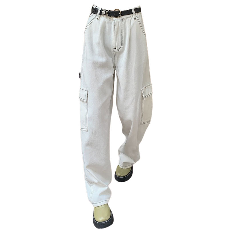 VILZSTUDIOS White denim baggy cargo jeans by VILZSTUDIOS