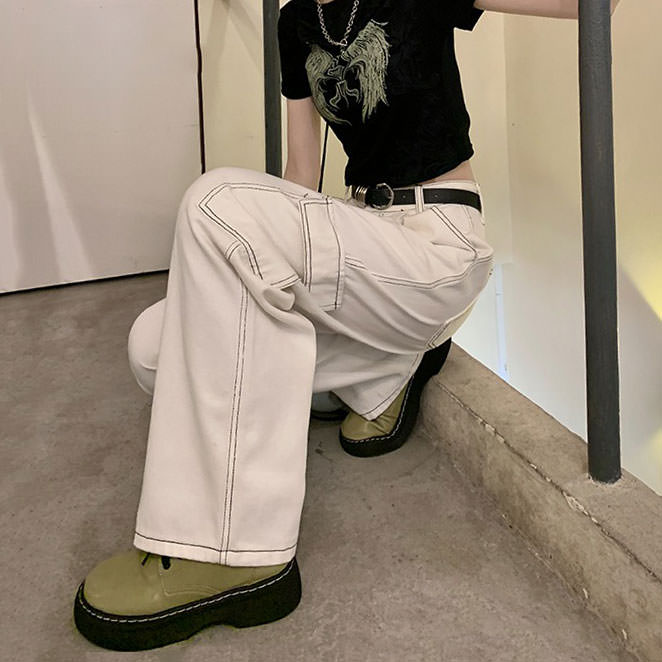 VILZSTUDIOS White denim baggy cargo jeans by VILZSTUDIOS