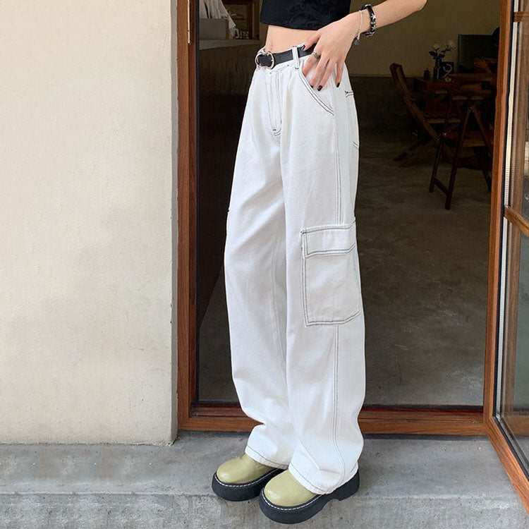 VILZSTUDIOS White denim baggy cargo jeans by VILZSTUDIOS