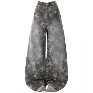 VILZSTUDIOS Baggy star print wide leg jeans for streetwear style