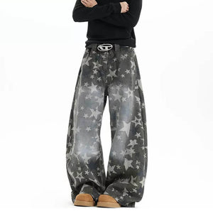 VILZSTUDIOS Baggy star print wide leg jeans for streetwear style