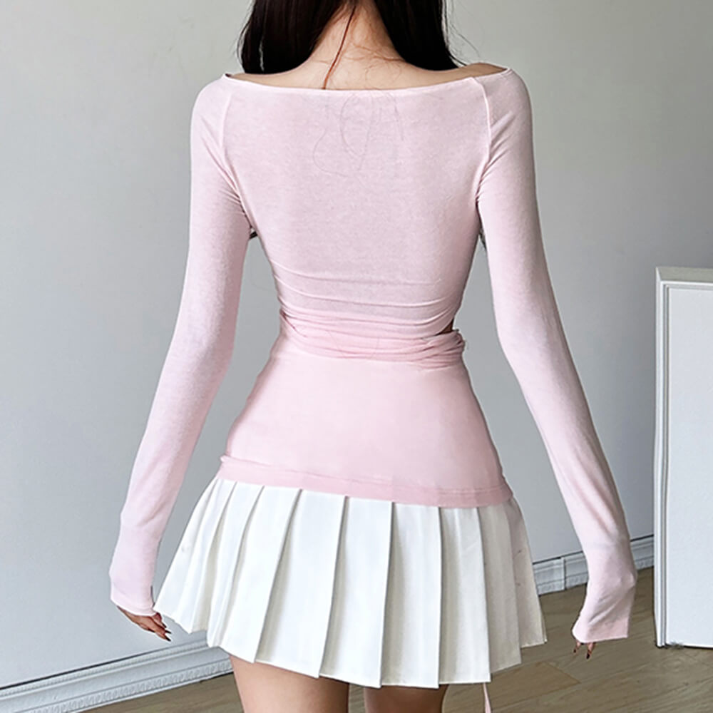 VILZSTUDIOS Elegant long sleeve top with ribbon tie accents