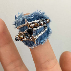 VILZSTUDIOS Fashion ring featuring denim and beads