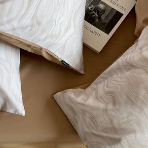 VILZSTUDIOS pale beige wave print bedding set with solid camel-tan reverse