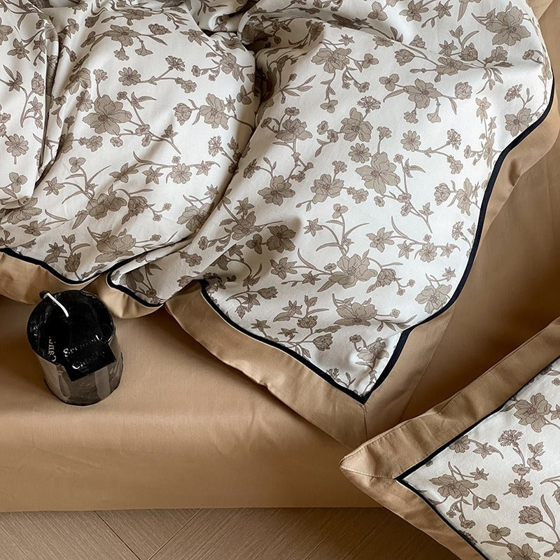 VILZSTUDIOS pale beige wave print bedding set with solid camel-tan reverse