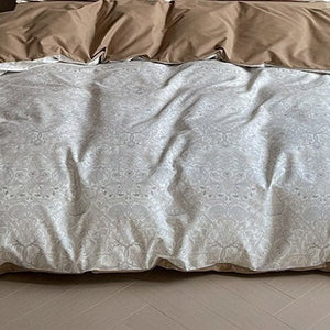 VILZSTUDIOS pale beige wave print bedding set with solid camel-tan reverse