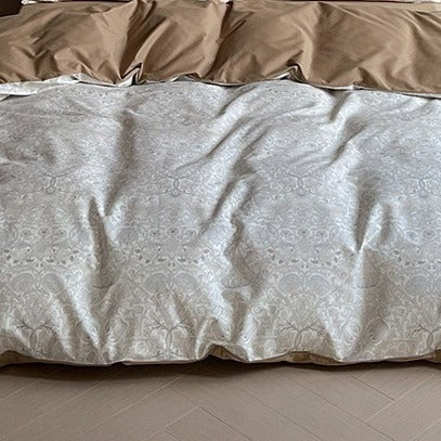 VILZSTUDIOS pale beige wave print bedding set with solid camel-tan reverse