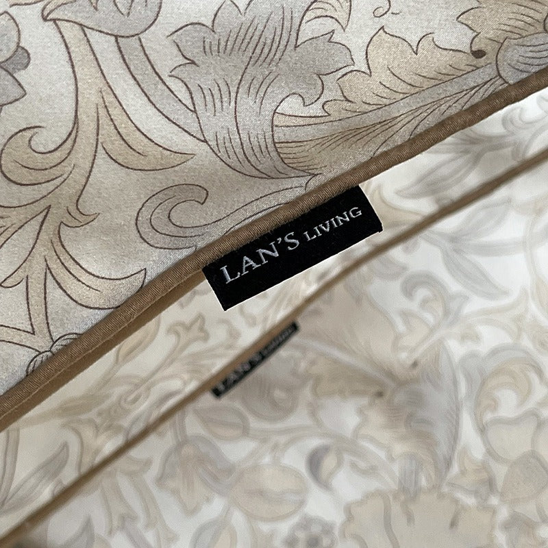 VILZSTUDIOS pale beige wave print bedding set with solid camel-tan reverse