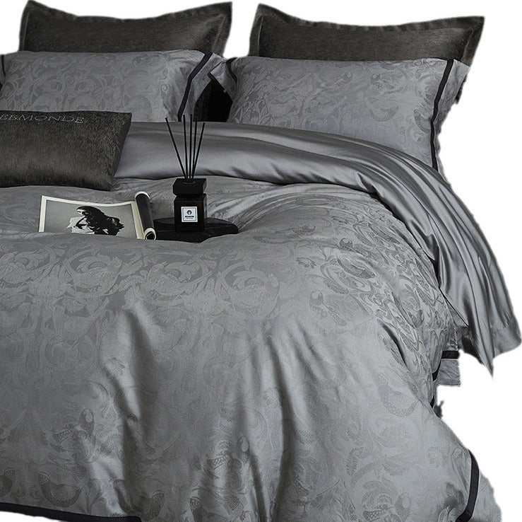 VILZSTUDIOS steel grey bird and botanical damask duvet cover set with charcoal flange borders