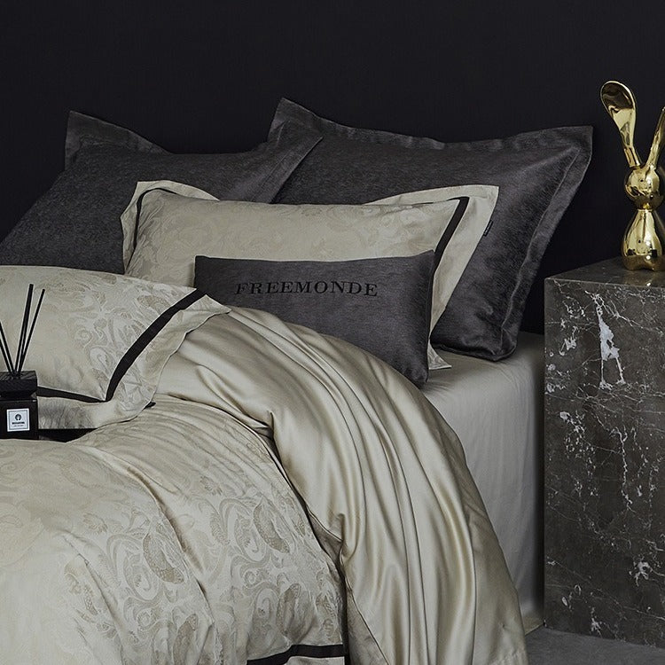 VILZSTUDIOS steel grey bird and botanical damask duvet cover set with charcoal flange borders