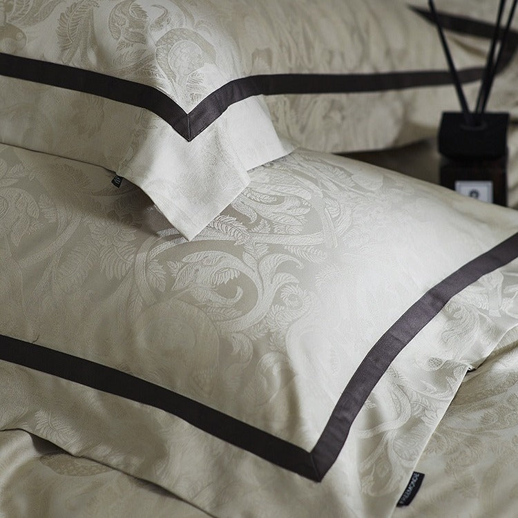 VILZSTUDIOS steel grey bird and botanical damask duvet cover set with charcoal flange borders