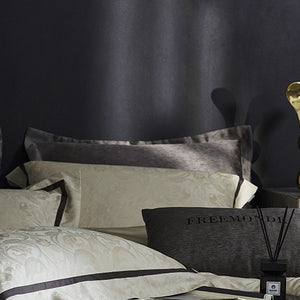 VILZSTUDIOS steel grey bird and botanical damask duvet cover set with charcoal flange borders