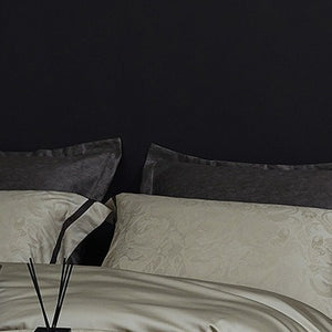 VILZSTUDIOS steel grey bird and botanical damask duvet cover set with charcoal flange borders