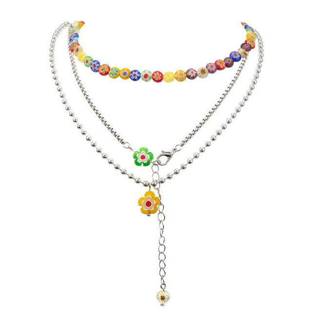 VILZSTUDIOS Layered necklace with flower beads and silver chain