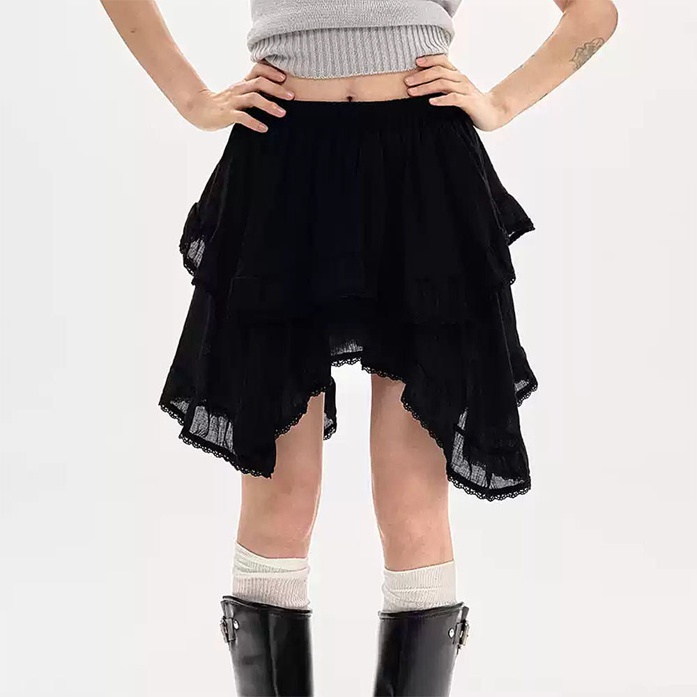VILZSTUDIOS Asymmetric lace ruffle skirt for bohemian style