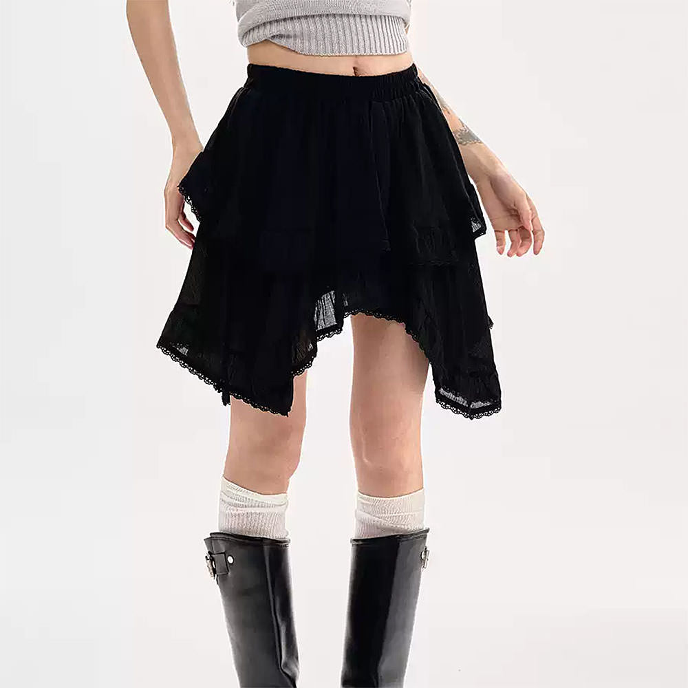VILZSTUDIOS Asymmetric lace ruffle skirt for bohemian style
