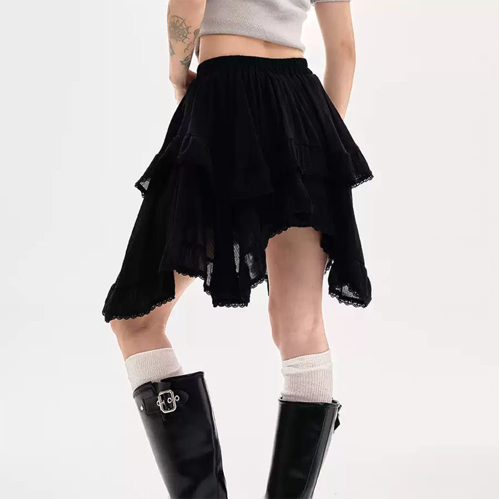 VILZSTUDIOS Asymmetric lace ruffle skirt for bohemian style