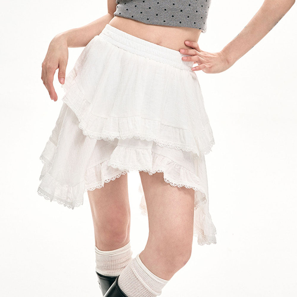 VILZSTUDIOS Asymmetric lace ruffle skirt for bohemian style