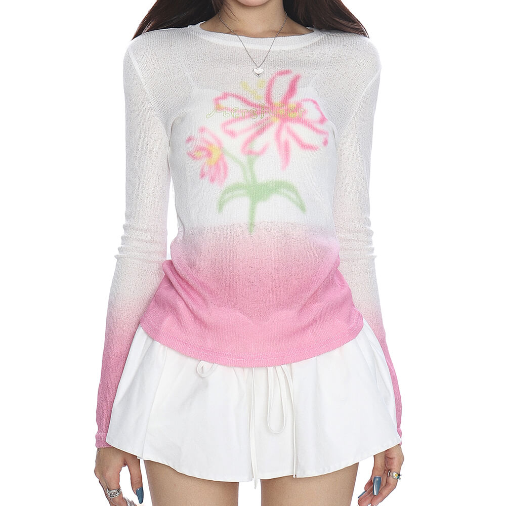 VILZSTUDIOS Boho floral ombre knit top from VILZSTUDIOS